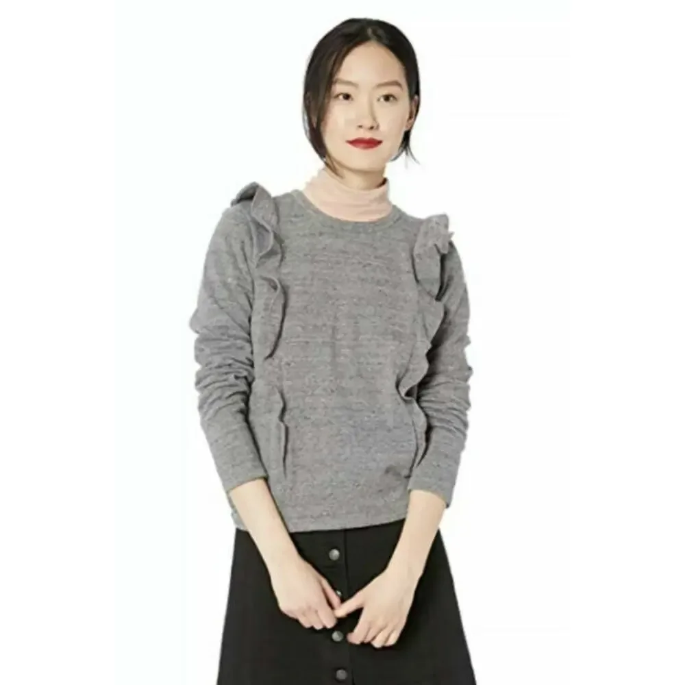 J Crew Mercantile Ruffle Sweatshirt Sweater Gray Round Neck Casual Womens Small